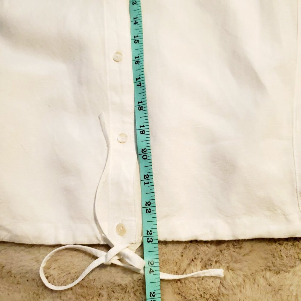 Linen Cotton Blend Rafael Large White Lace Sleeve Button Down Top - Picture 5 of 11